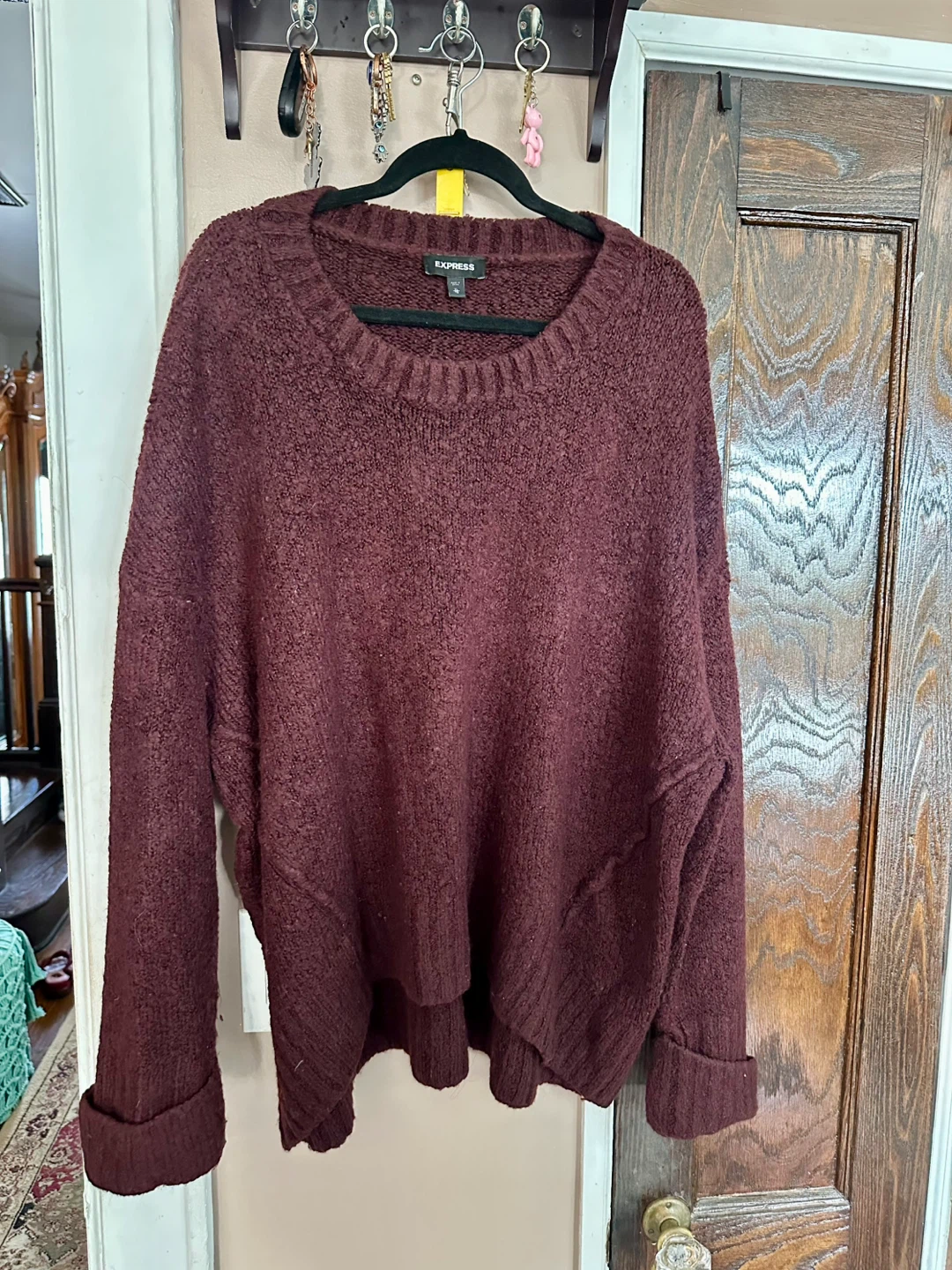 Express Burgundy Textured Crewneck Sweater XL