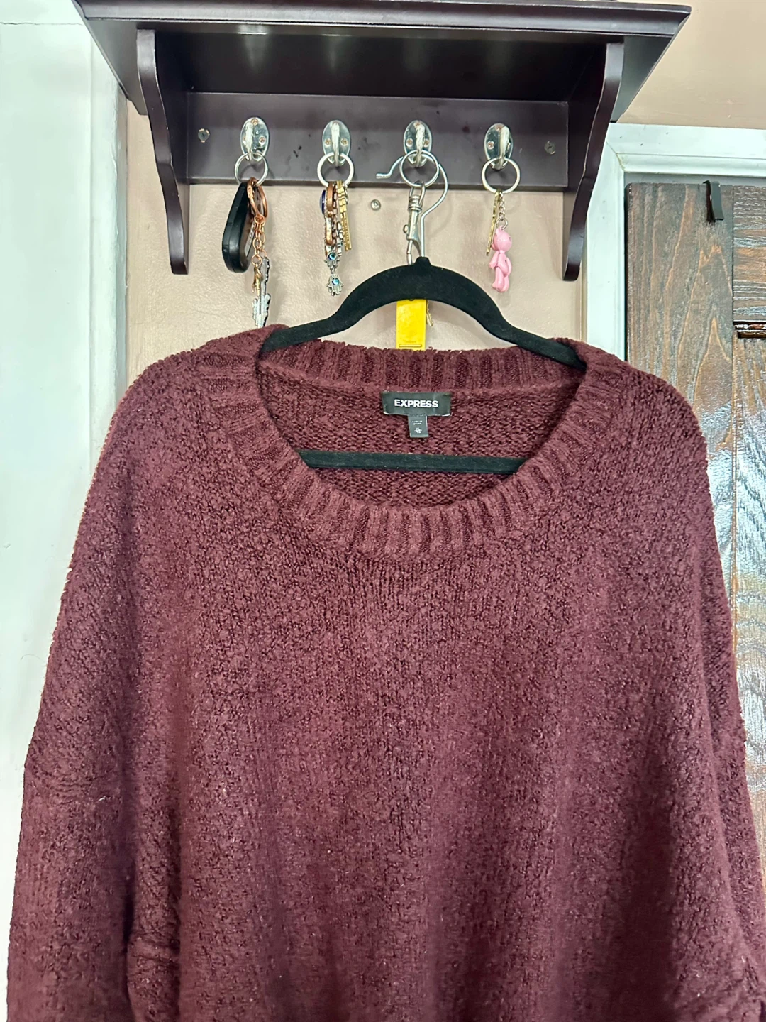 Express Burgundy Textured Crewneck Sweater XL - photo 2