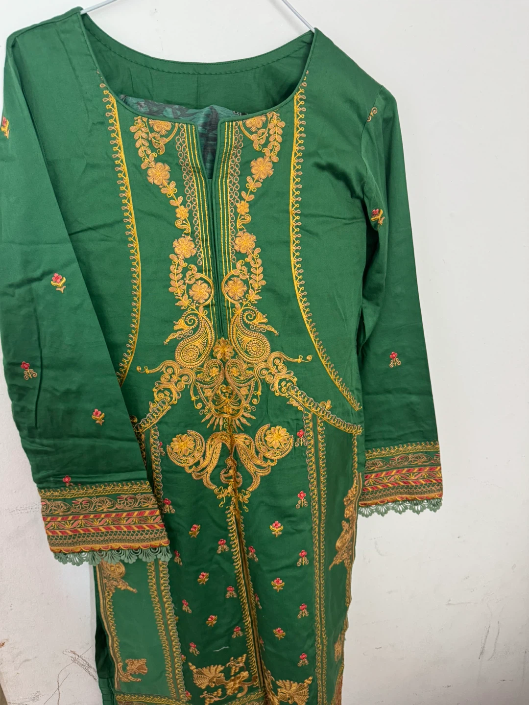 Green Embroidered Kurti with Pants