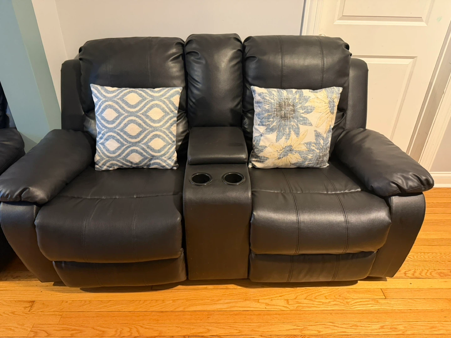 Black Faux Leather Reclining Sofa Set - photo 2
