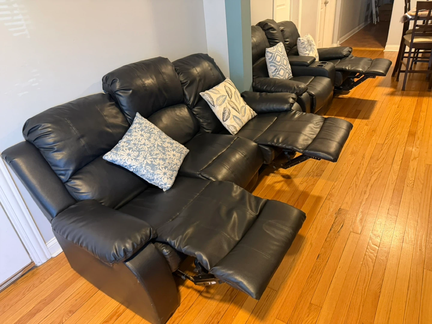 Black Faux Leather Reclining Sofa Set - photo 5