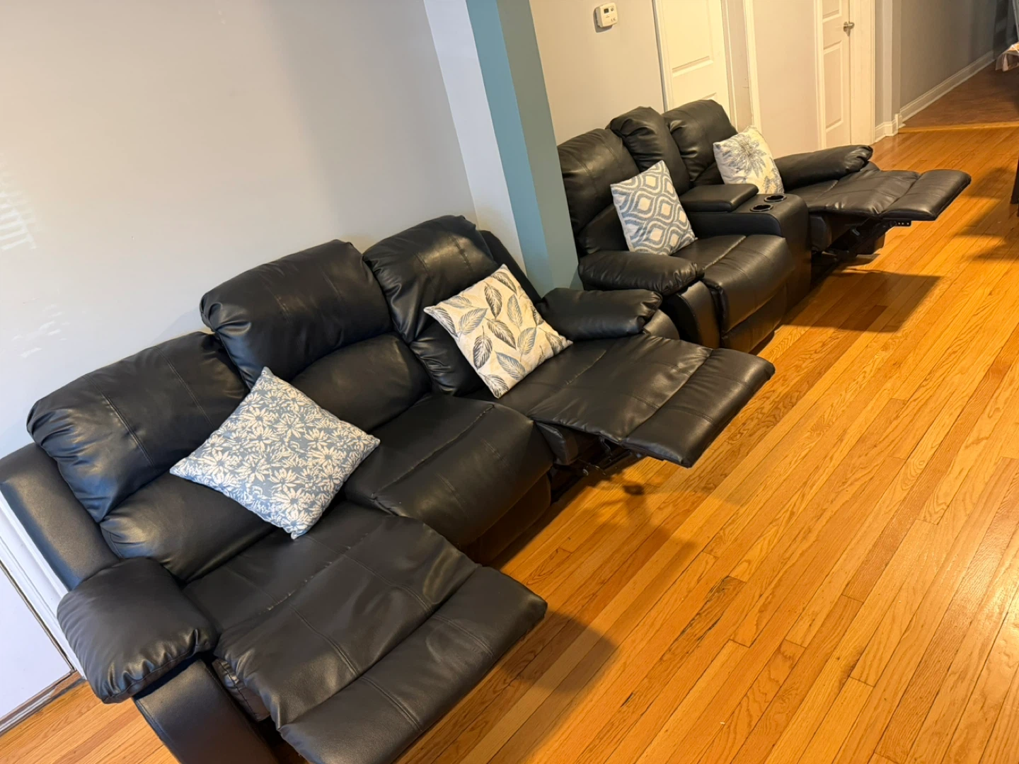 Black Faux Leather Reclining Sofa Set - photo 4