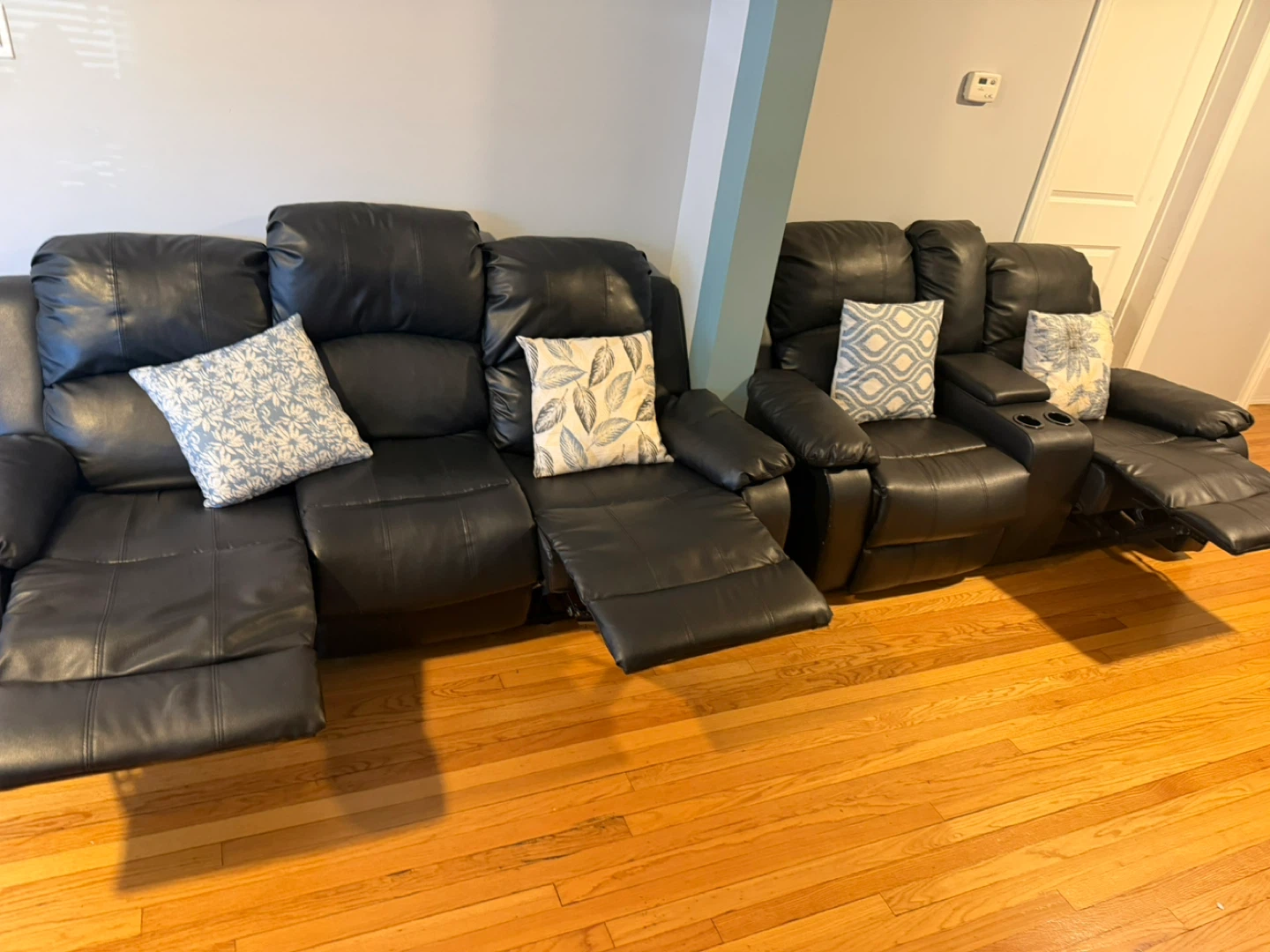 Black Faux Leather Reclining Sofa Set - photo 3