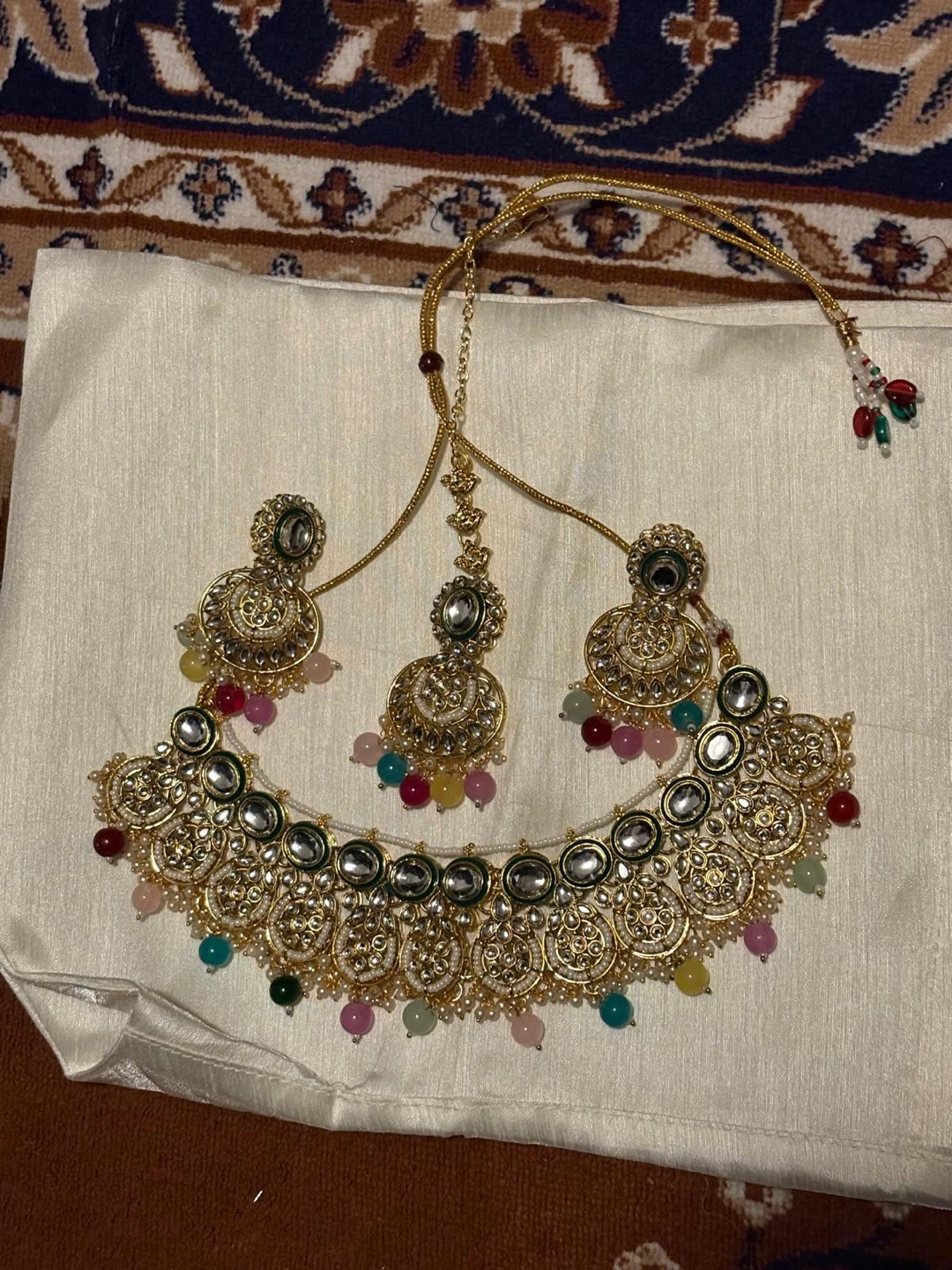 Gold Toned Necklace and Earring Set with Multi-coloured Beads - photo 2