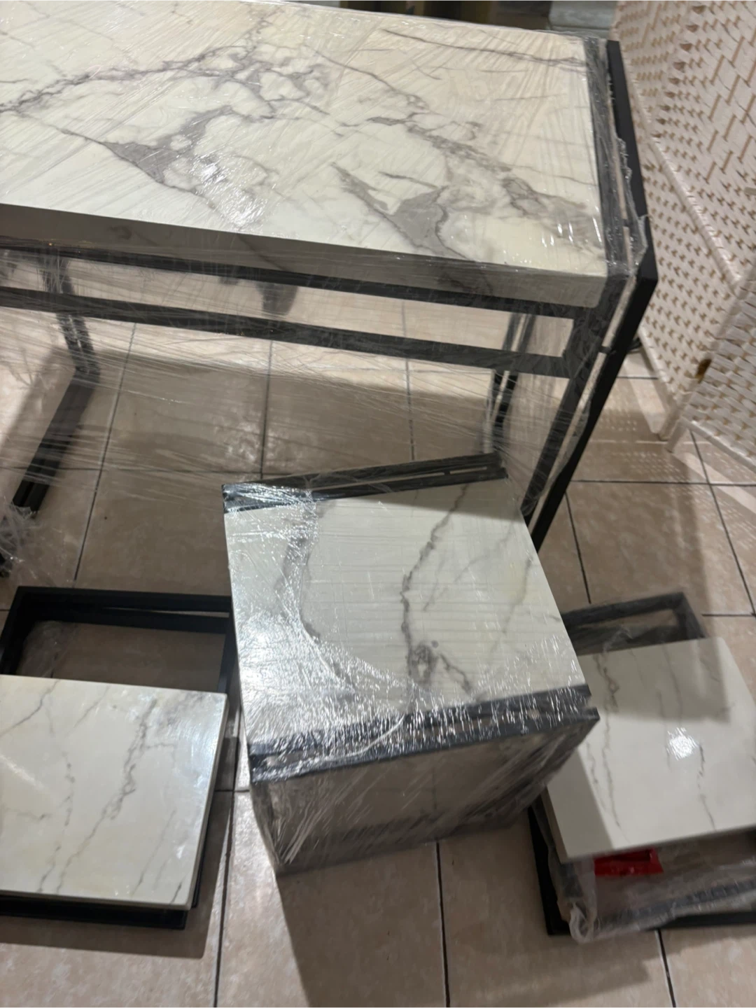 Marble Top Metal Frame Dining Set Table and Chairs - photo 4