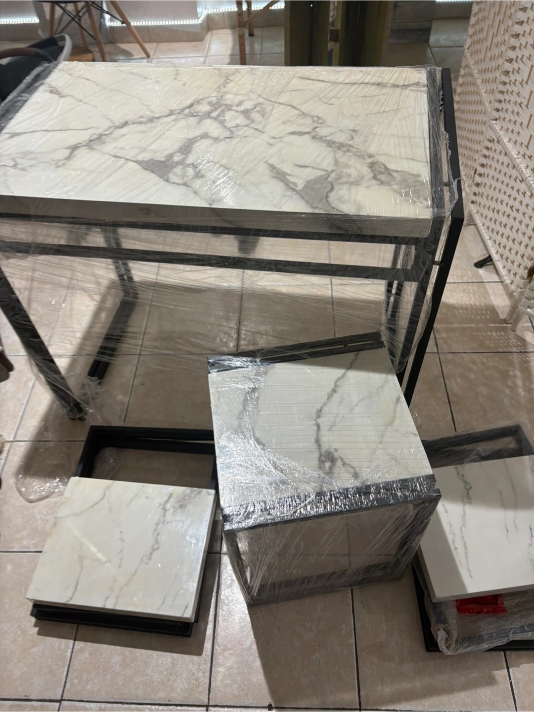Marble Top Metal Frame Dining Set Table and Chairs - photo 2