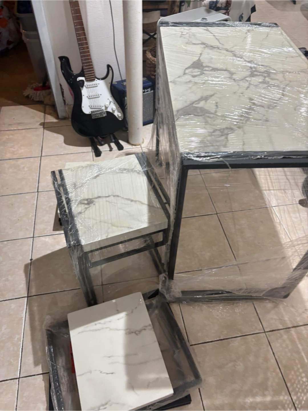 Marble Top Metal Frame Dining Set Table and Chairs - photo 5