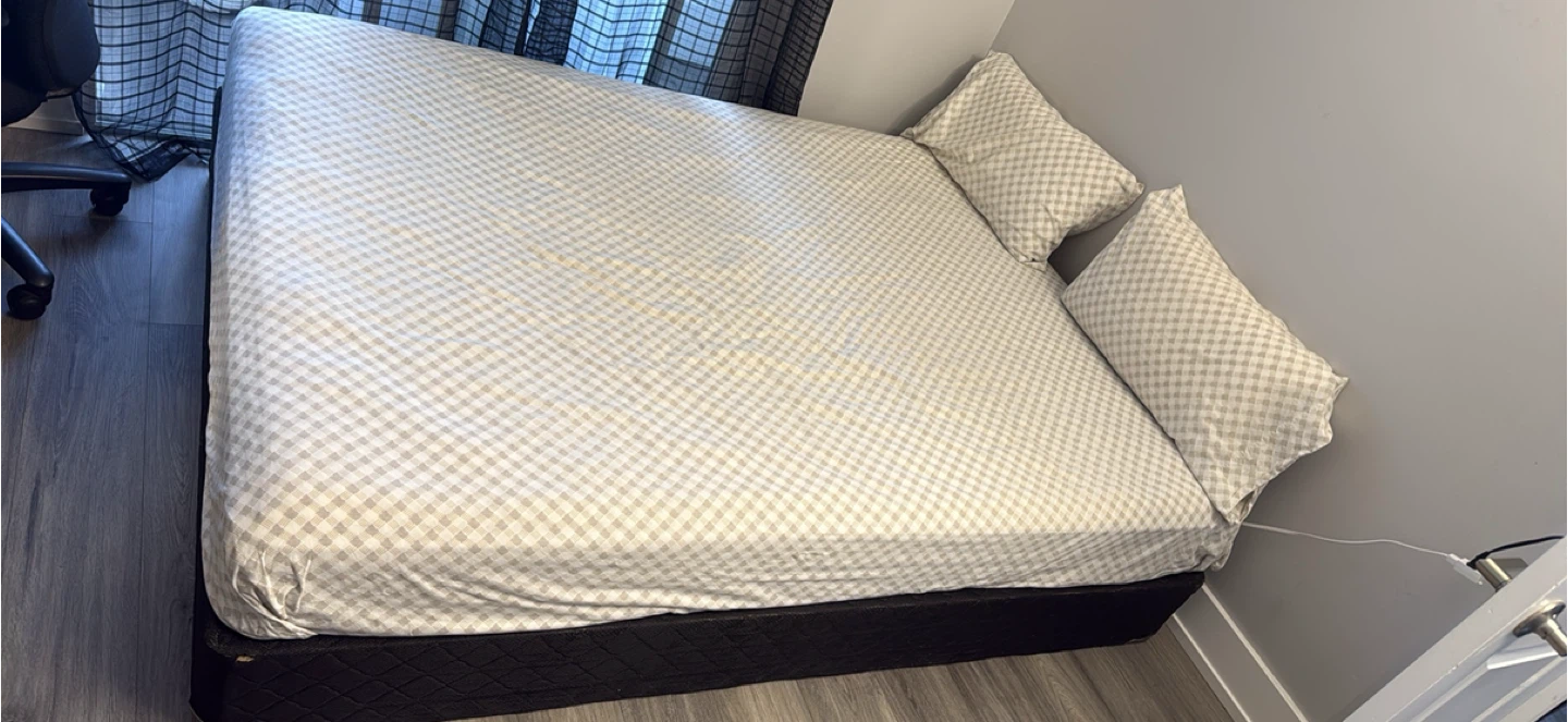 Queen Mattress+Box Spring+Protector+2 Pillows — Clean & Ready