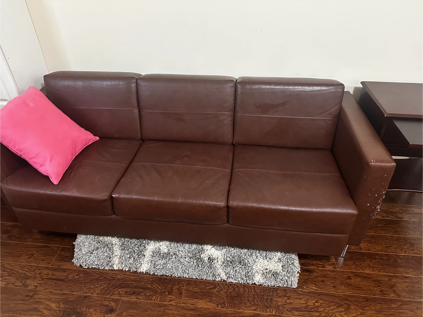 Modern Brown Leather Sofa + Side Table – Great Condition - photo 3