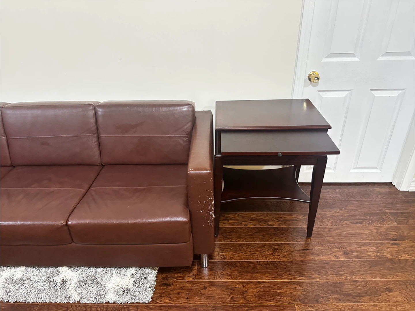 Modern Brown Leather Sofa + Side Table – Great Condition - photo 2