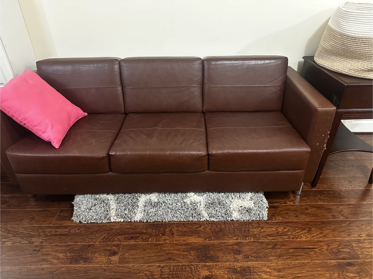 Modern Brown Leather Sofa + Side Table – Great Condition - photo 4
