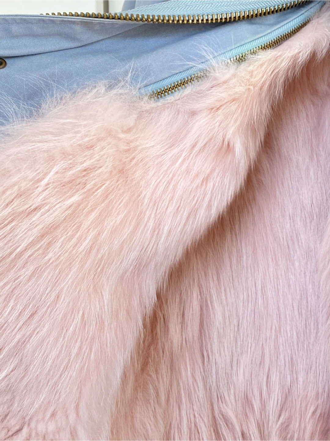 Grey Blue Parka Jacket with Pink Fur Hood - photo 2