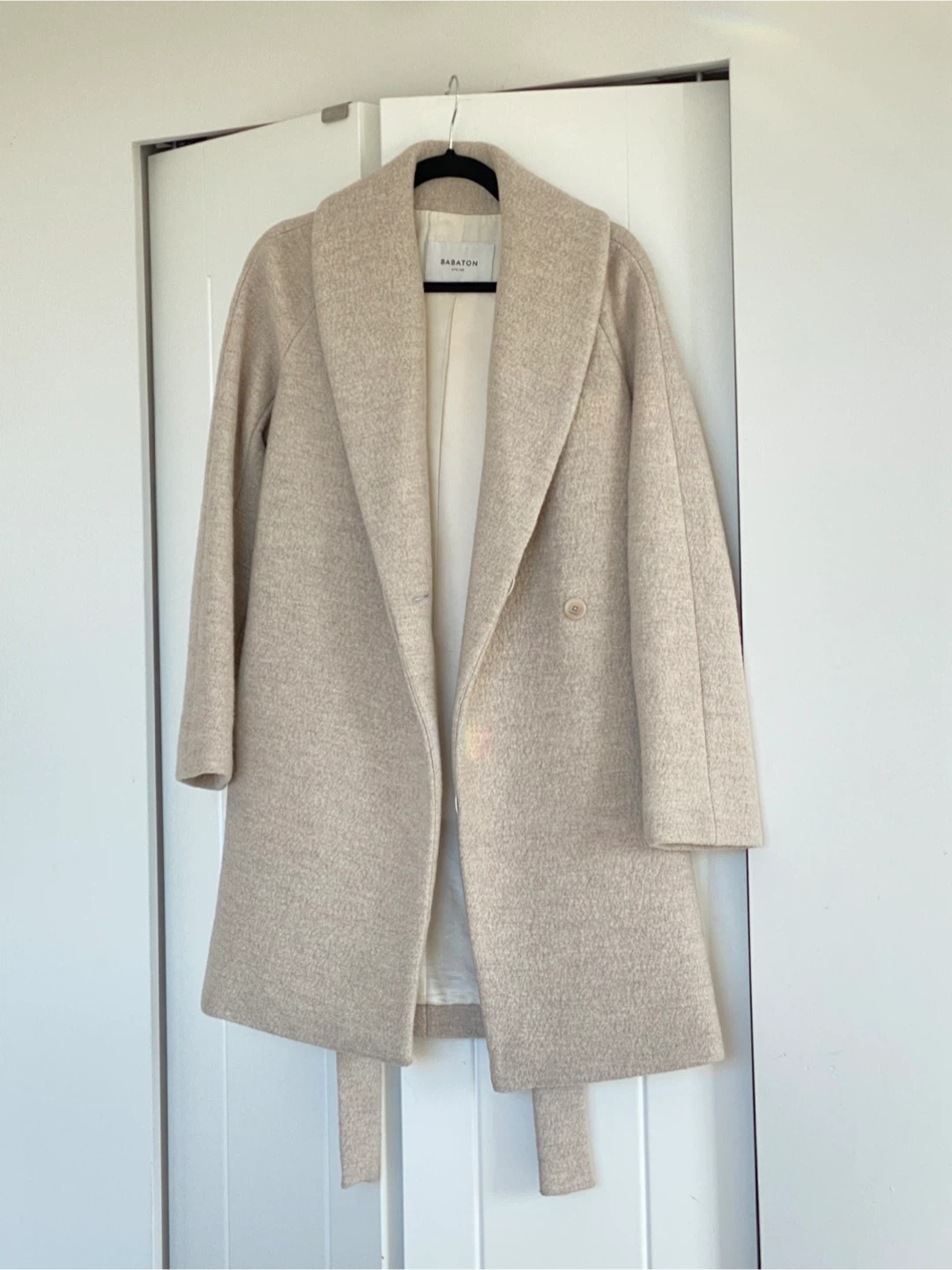 Babaton Beige Wool Blend Belted Coat