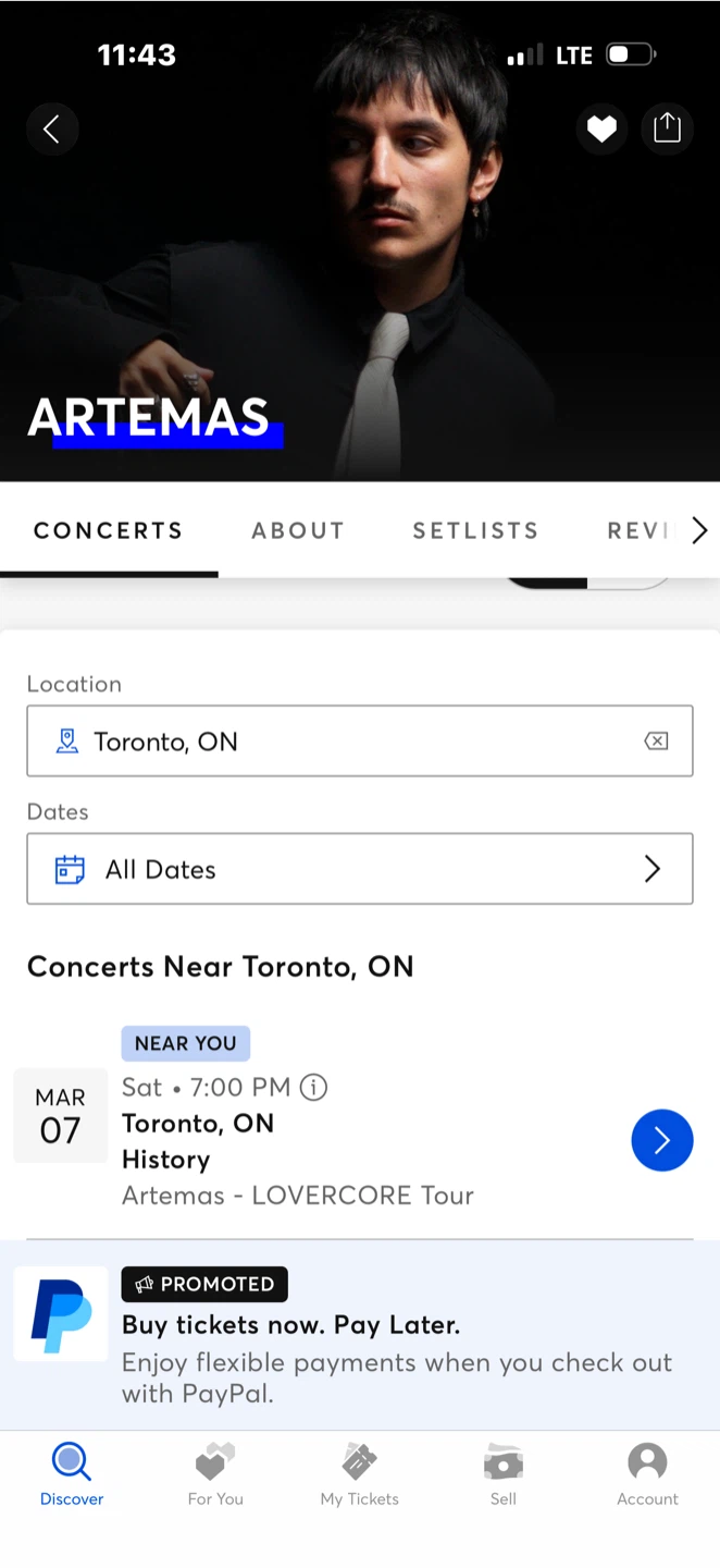 Artemas - LOVERCORE Tour Concert Ticket