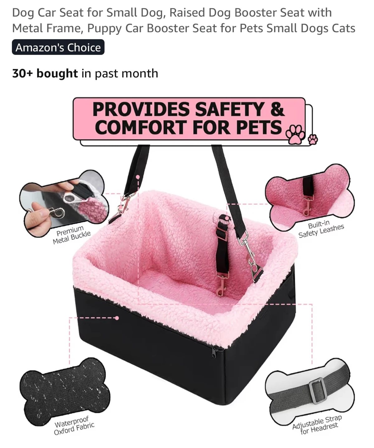 Dog Car Seat for Small Dogs - Pink Plush - photo 2