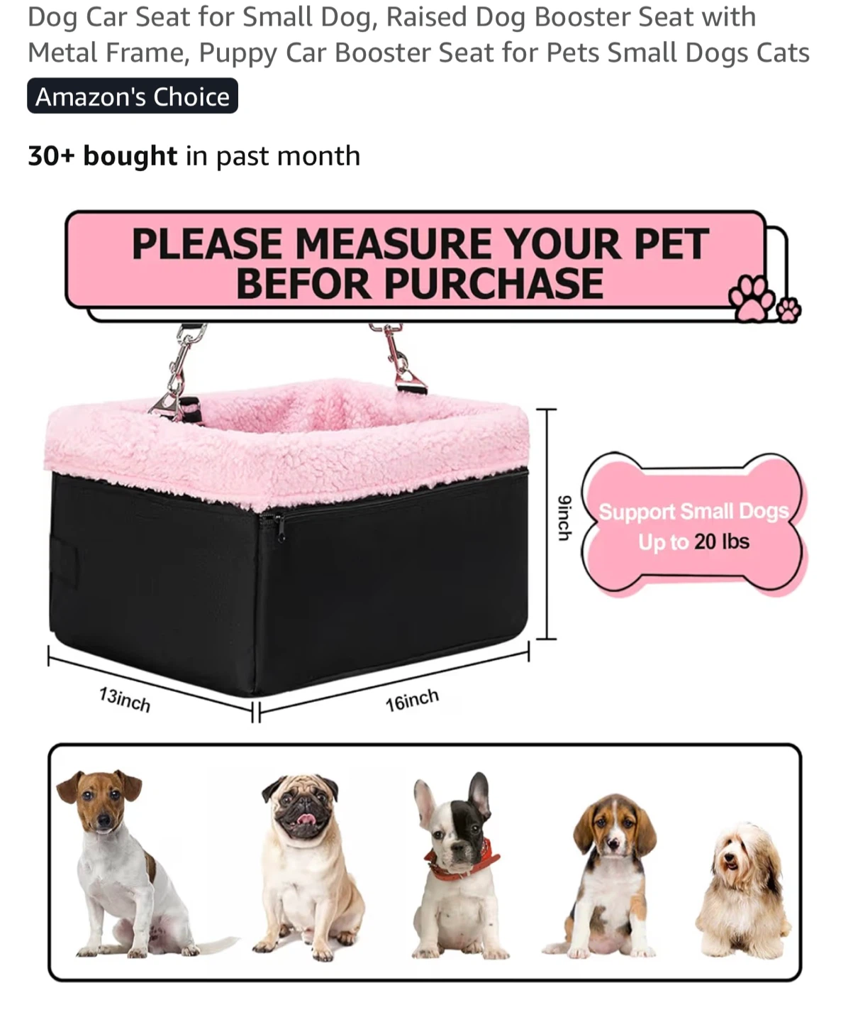 Dog Car Seat for Small Dogs - Pink Plush - photo 4