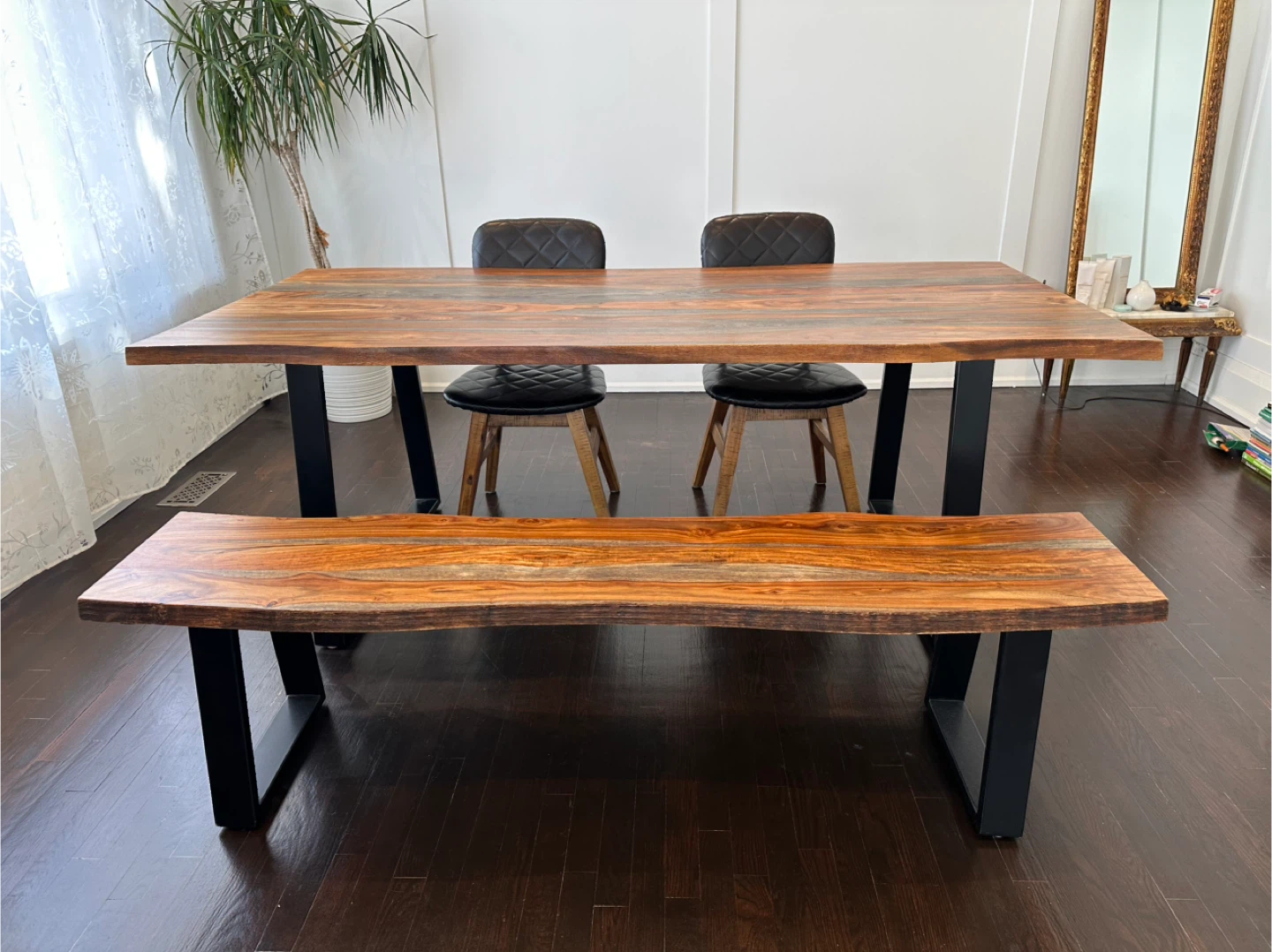 Live Edge Dining Table and Bench Set