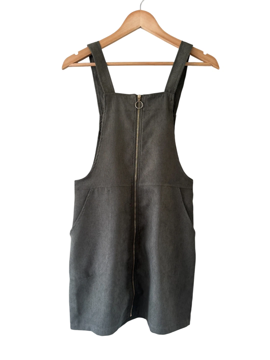 Olive Green Corduroy Pinafore Dress - Size S