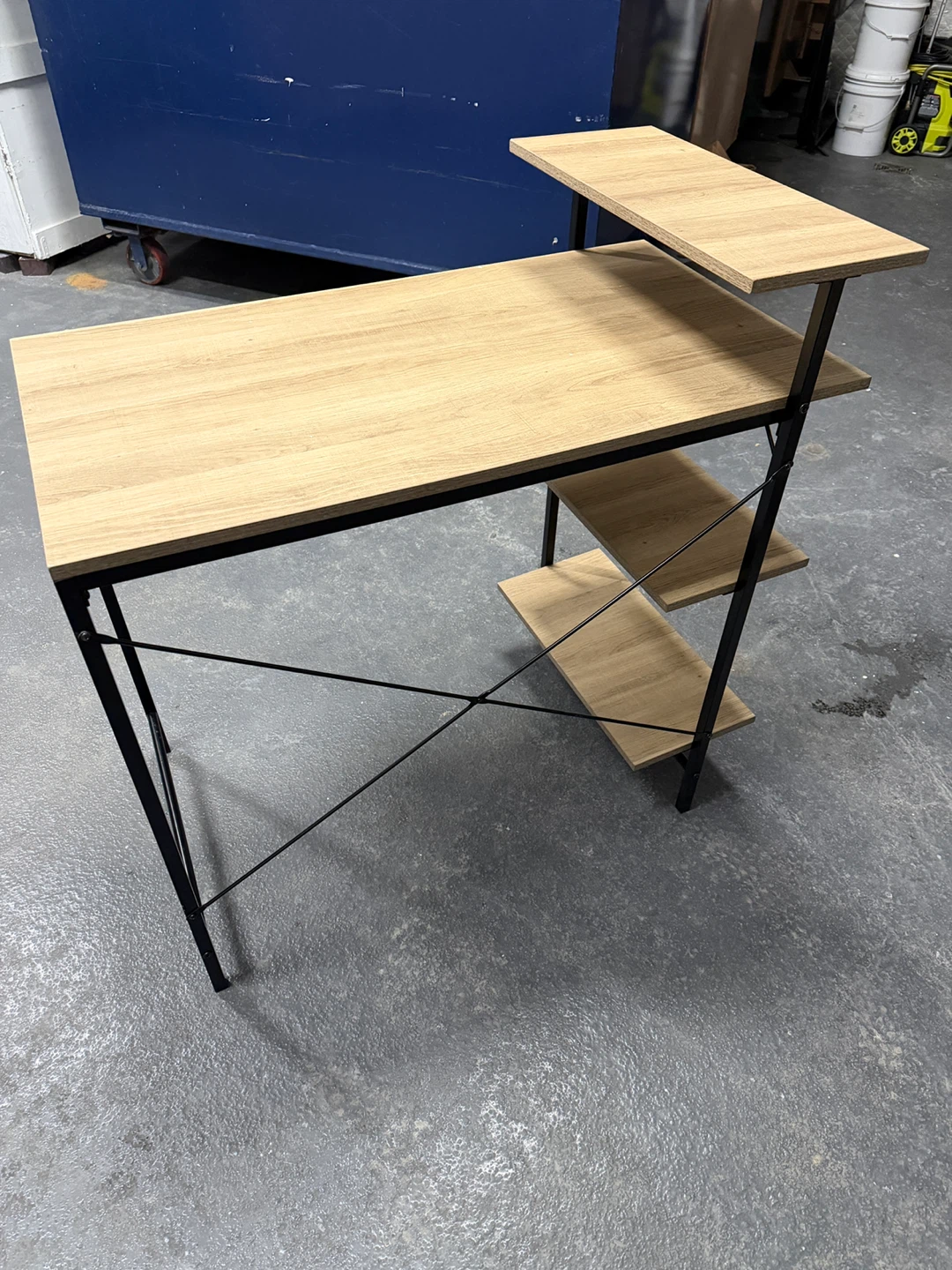 Modern Oak and Black Metal Desk with Shelves - photo 3