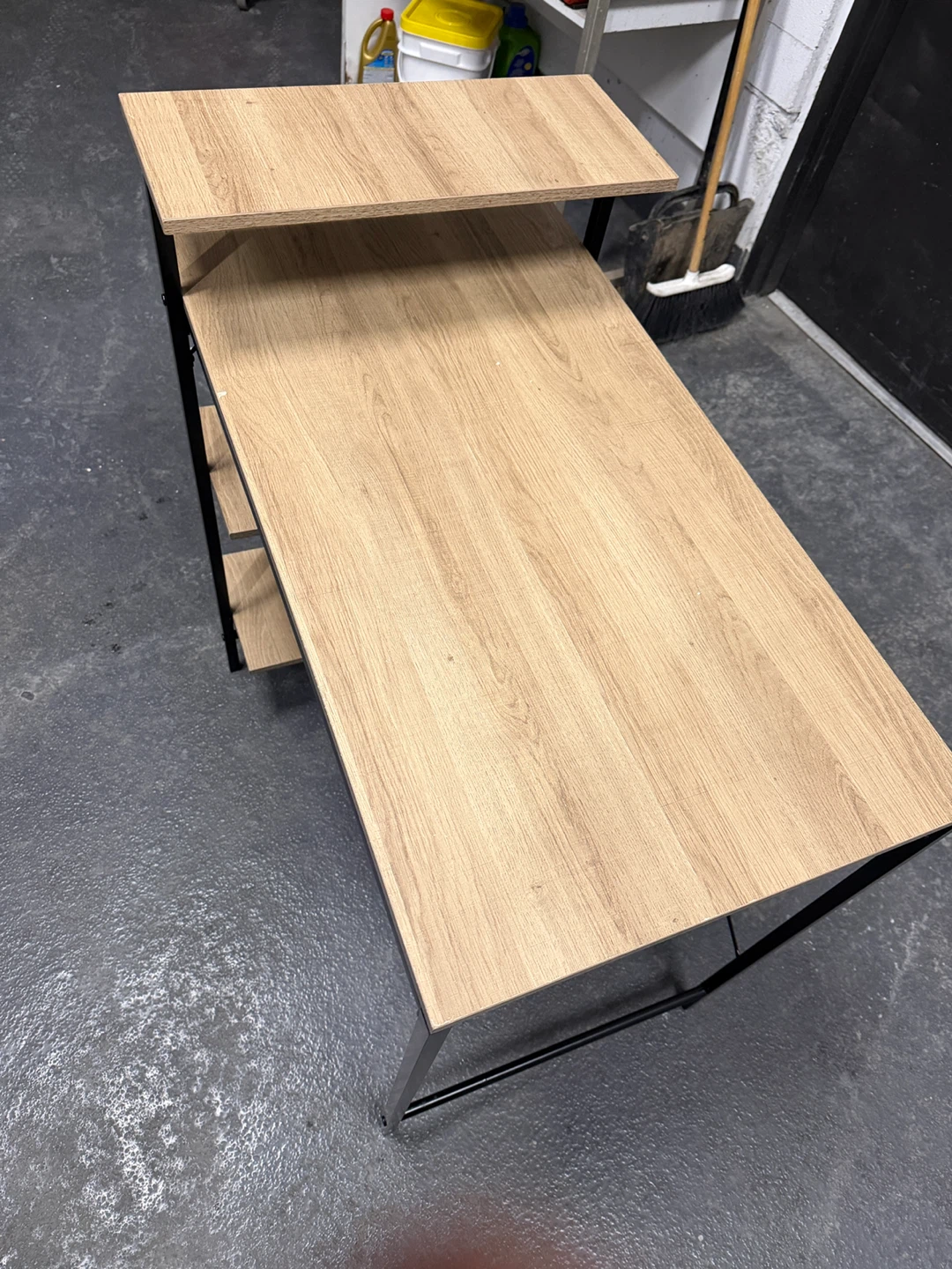 Modern Oak and Black Metal Desk with Shelves - photo 2