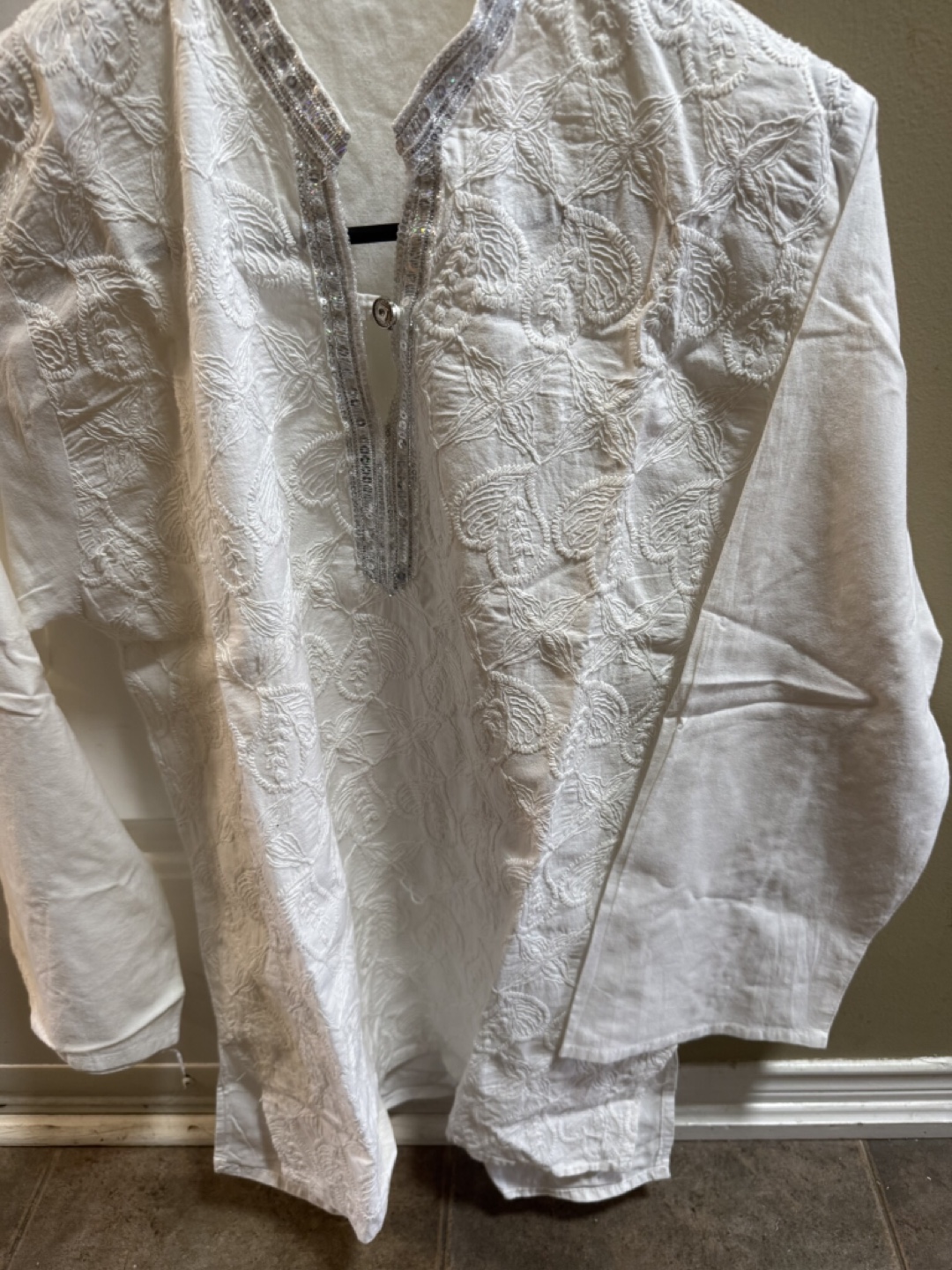 White Embroidered Tunic Shirt 🧡