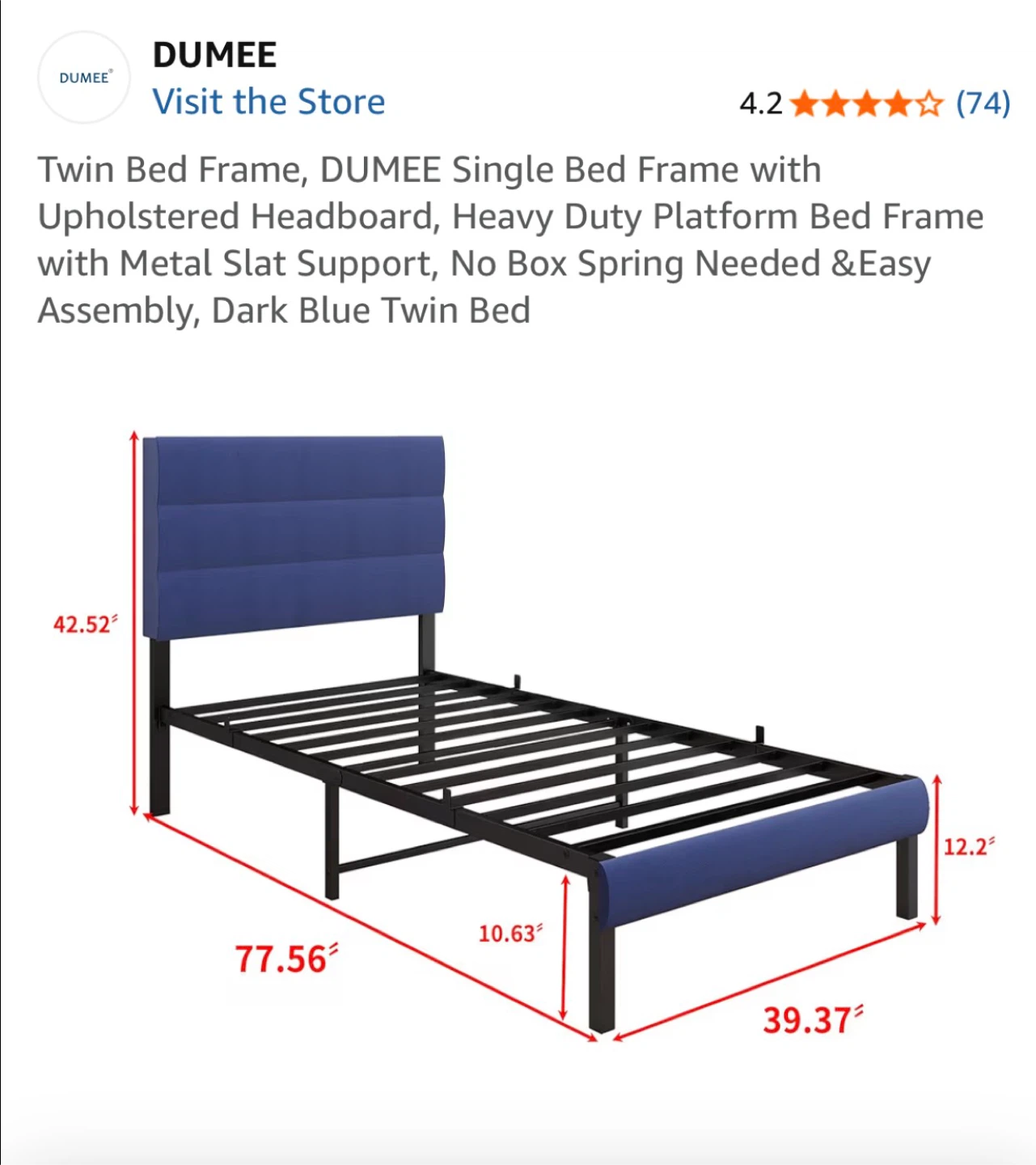 Bed Frame - Dark Blue Upholstered - photo 2