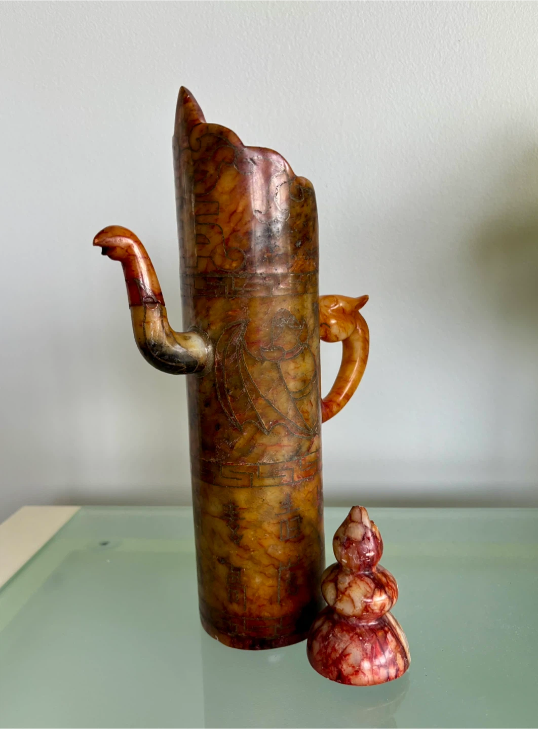 🧡 Carved Jade Pitcher with Dragon Handle - photo 2