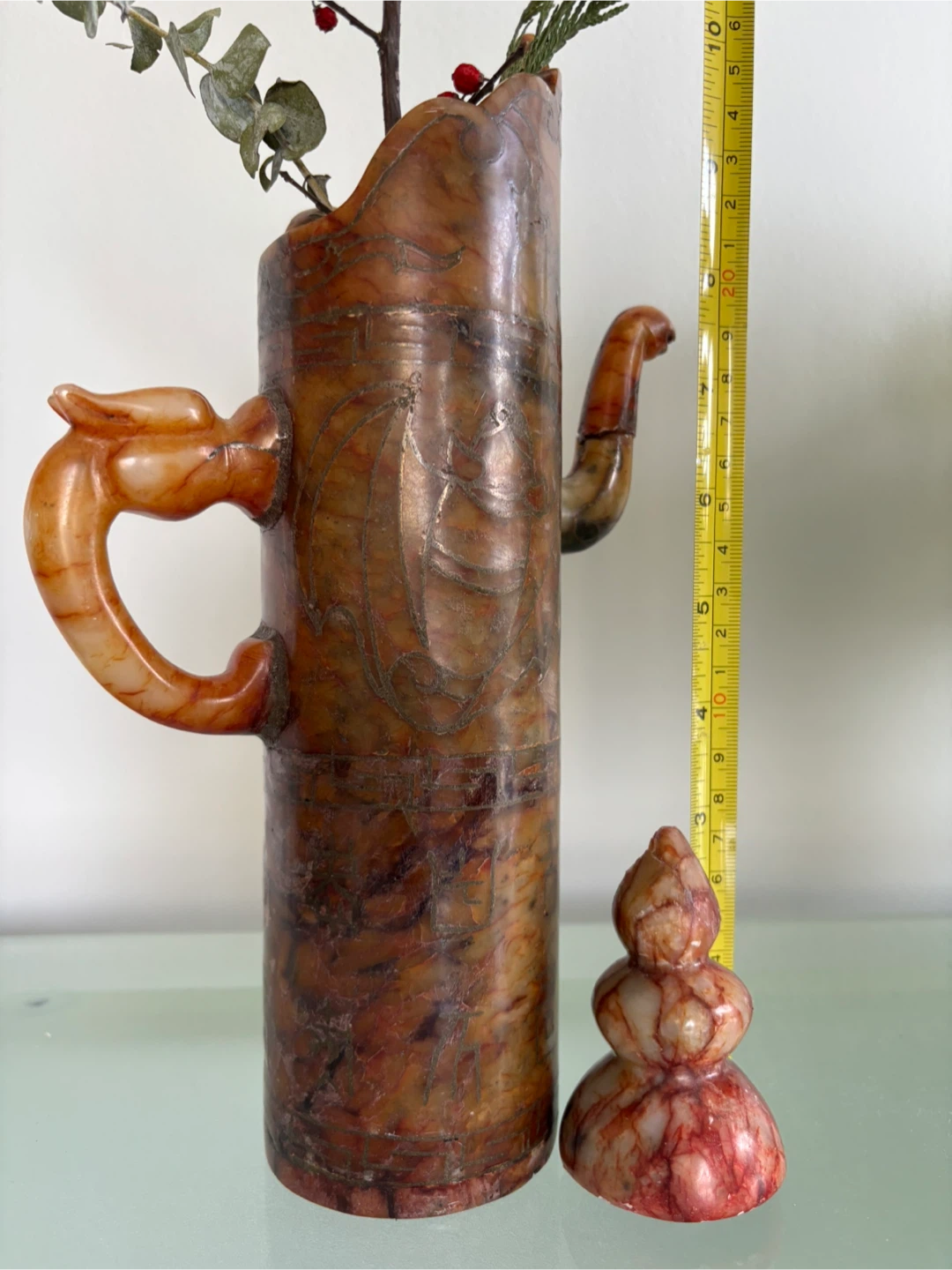 🧡 Carved Jade Pitcher with Dragon Handle - photo 3