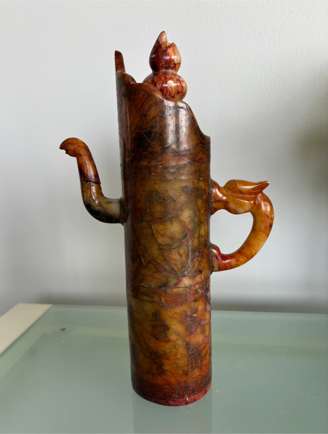 🧡 Carved Jade Pitcher with Dragon Handle