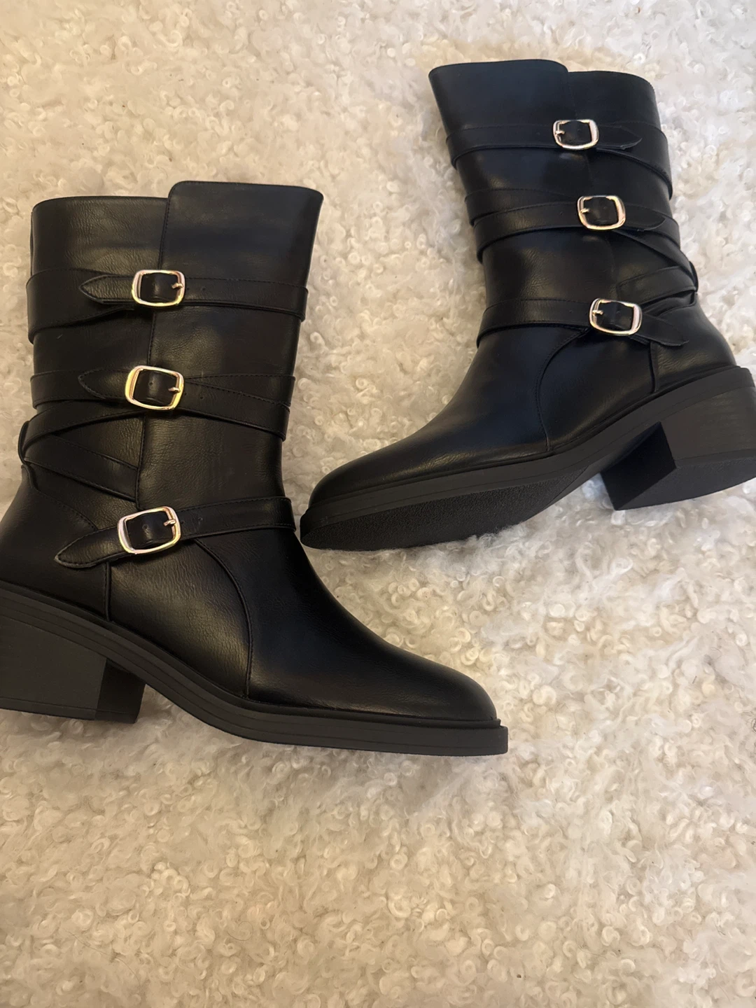 Black Buckled Mid-Calf Boots - photo 3