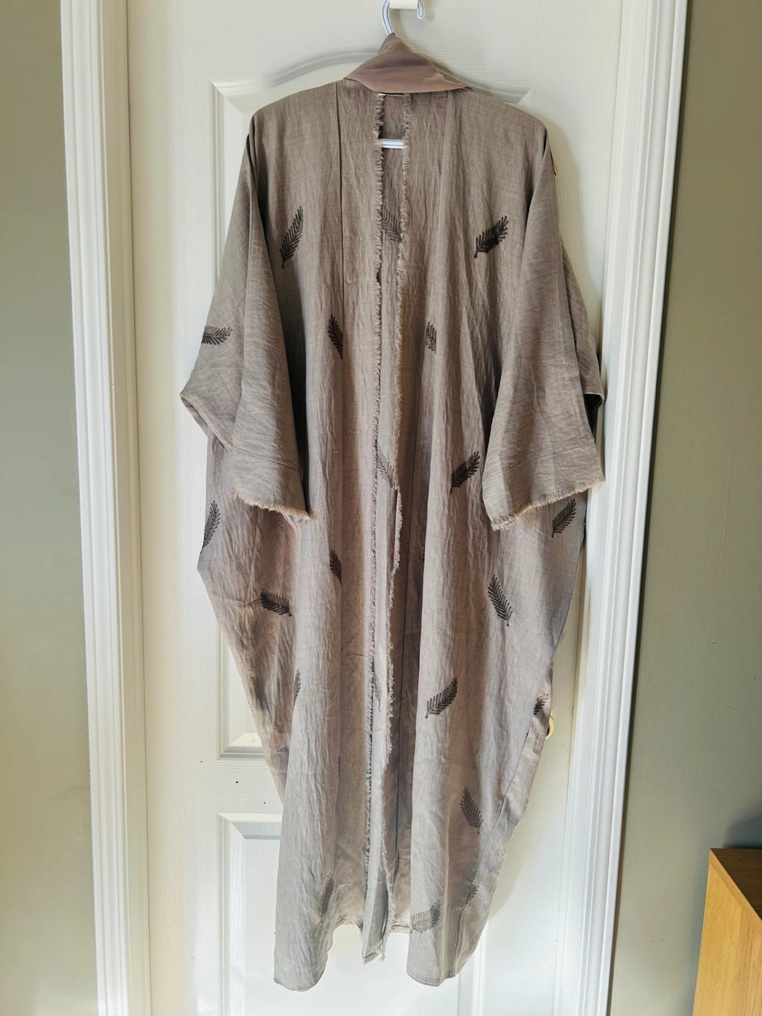 Brown Kimono Abaya with Leaf Print