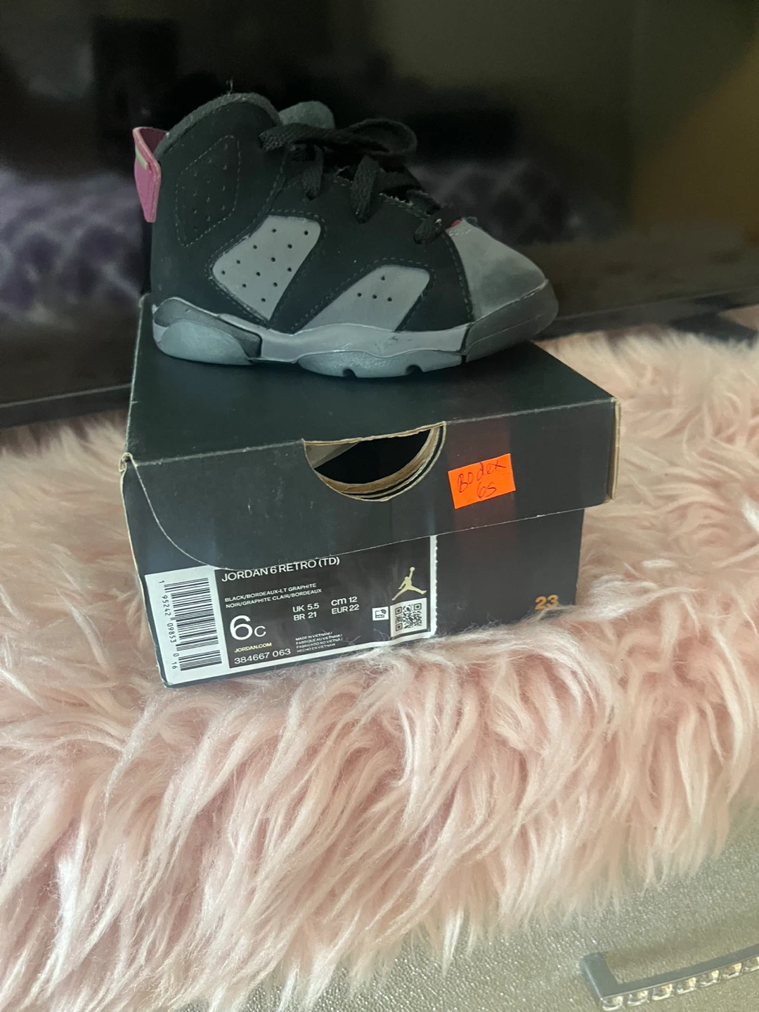 Jordan 6 Retro TD Toddler Shoes Black/Bordeaux 6c