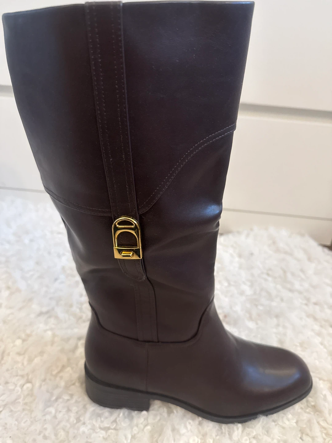 Brown Knee-High Boots with Gold Buckle