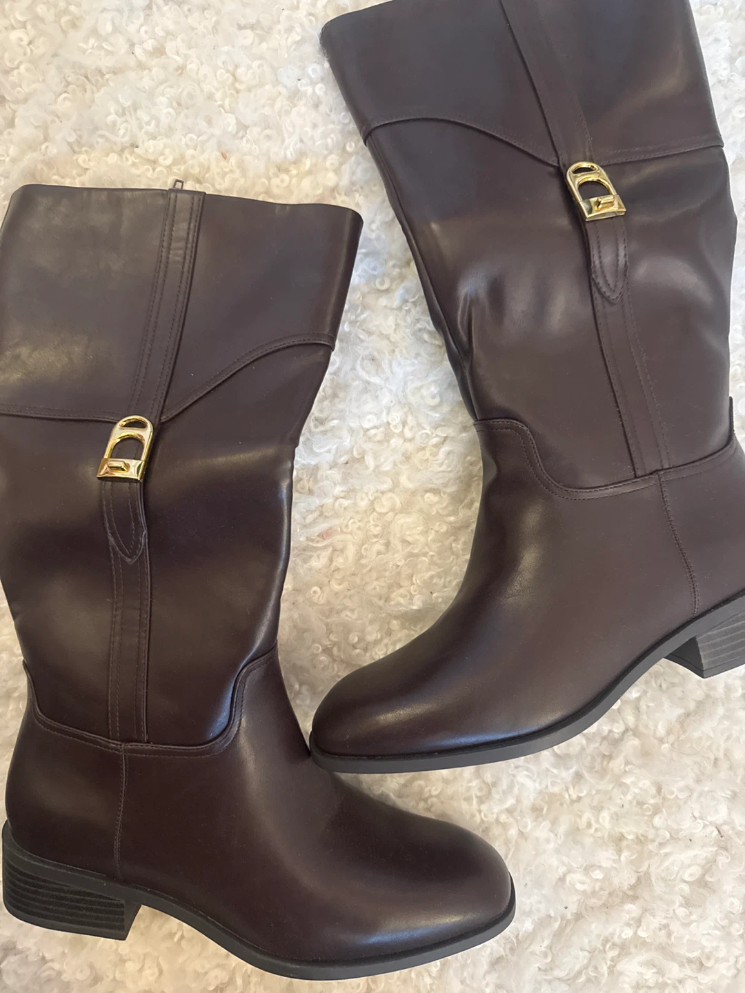 Brown Knee-High Boots with Gold Buckle - photo 2