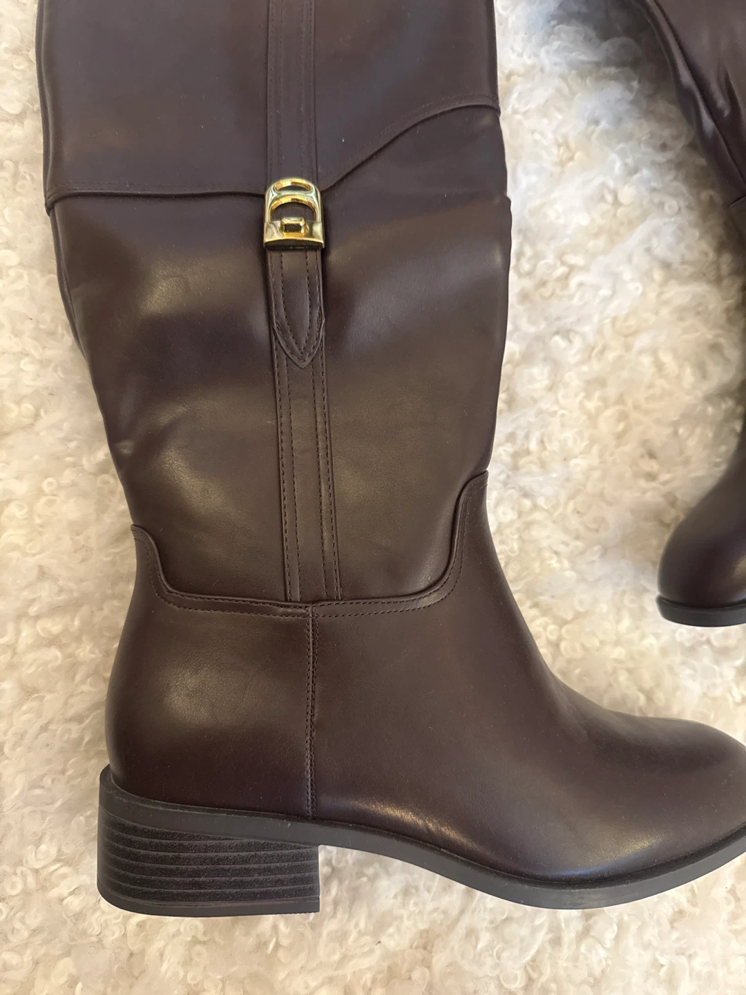 Brown Knee-High Boots with Gold Buckle - photo 3
