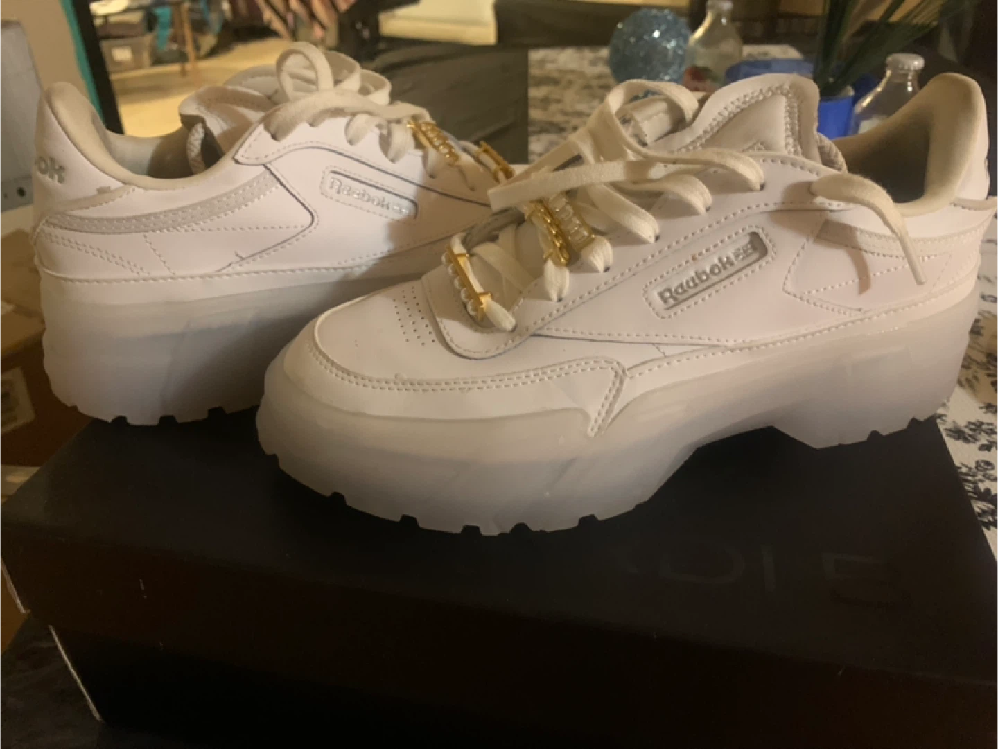 $30 white leather Cardi B Reebok size 8.5