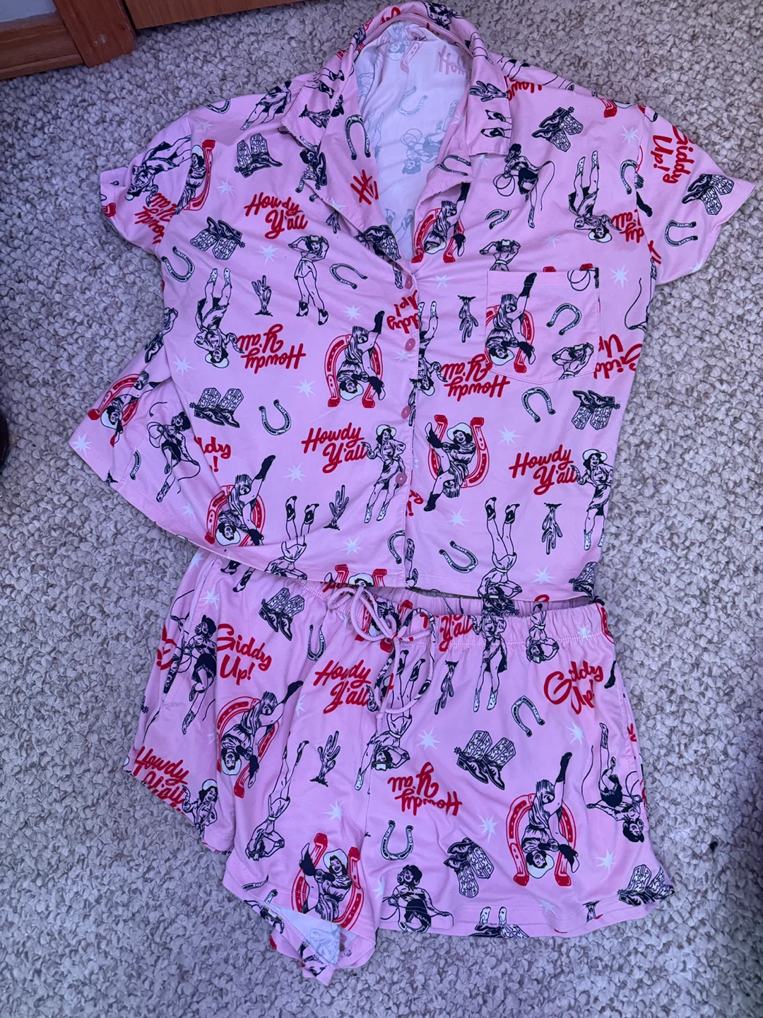 WOMENS Pink Western Pajama Set - Size M