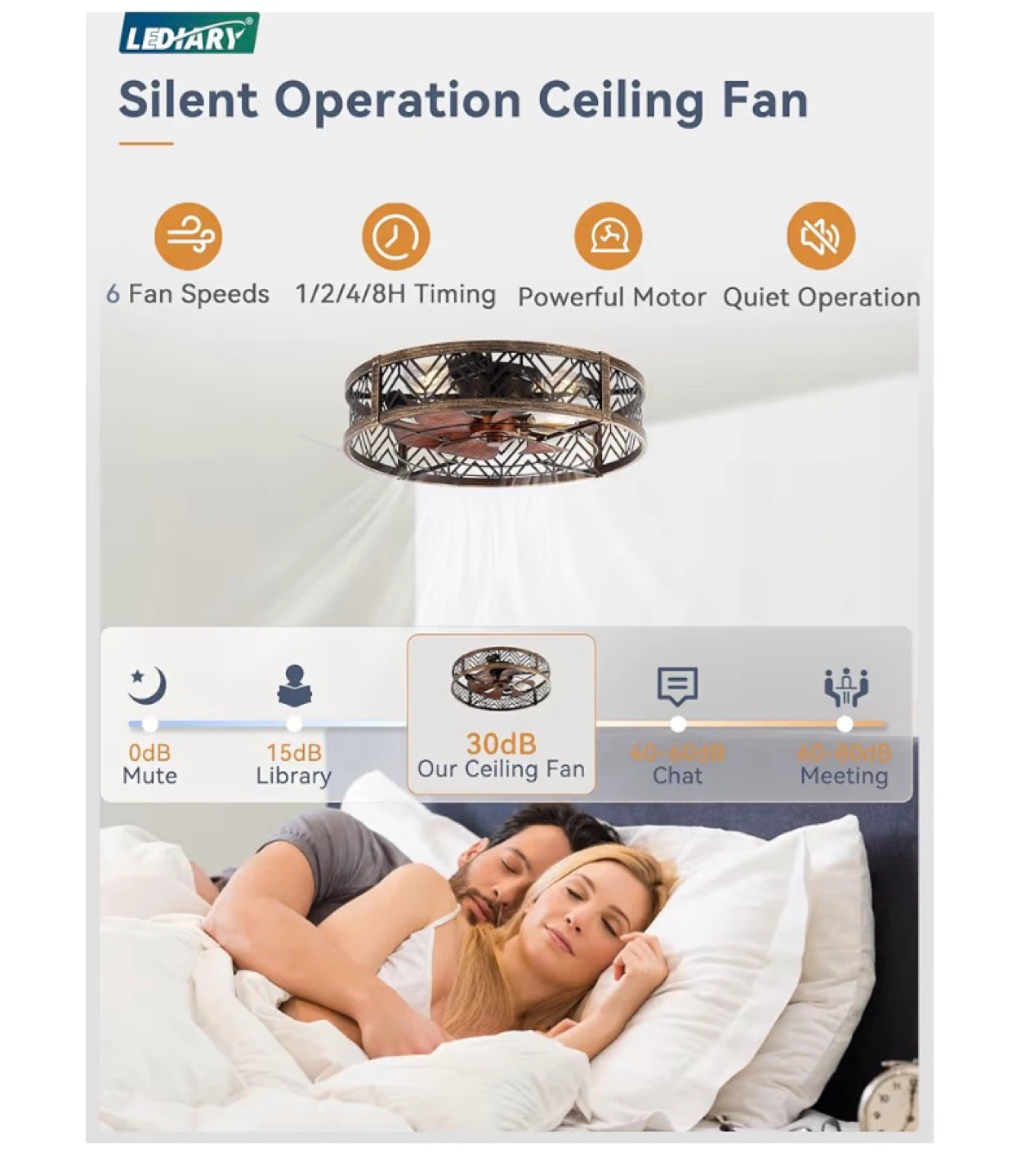 LEDIARY 23" Caged Ceiling Fan with Light - Gold-dusted Black - photo 3