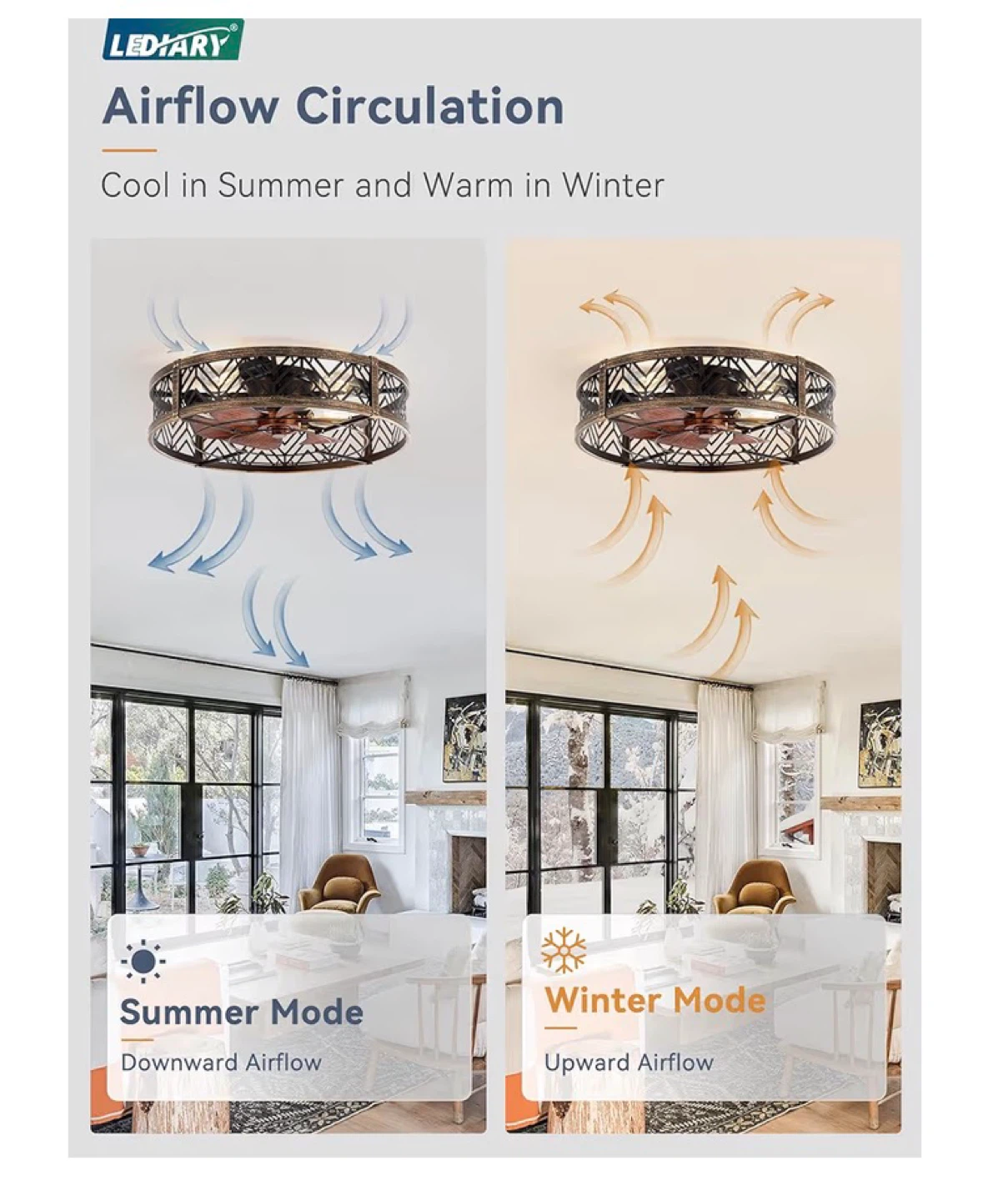 LEDIARY 23" Caged Ceiling Fan with Light - Gold-dusted Black - photo 4
