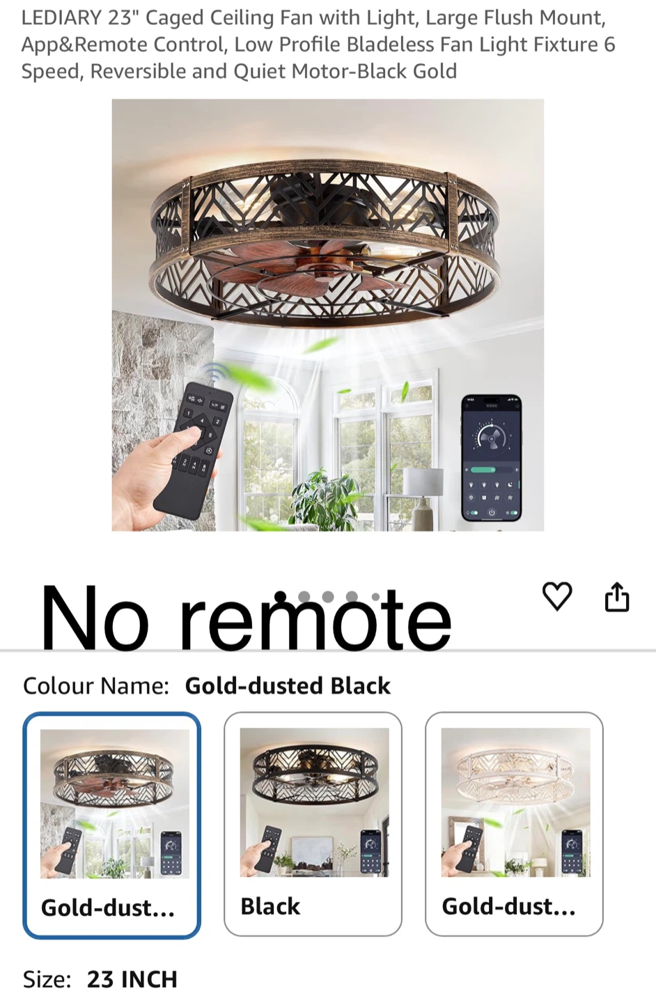 LEDIARY 23" Caged Ceiling Fan with Light - Gold-dusted Black