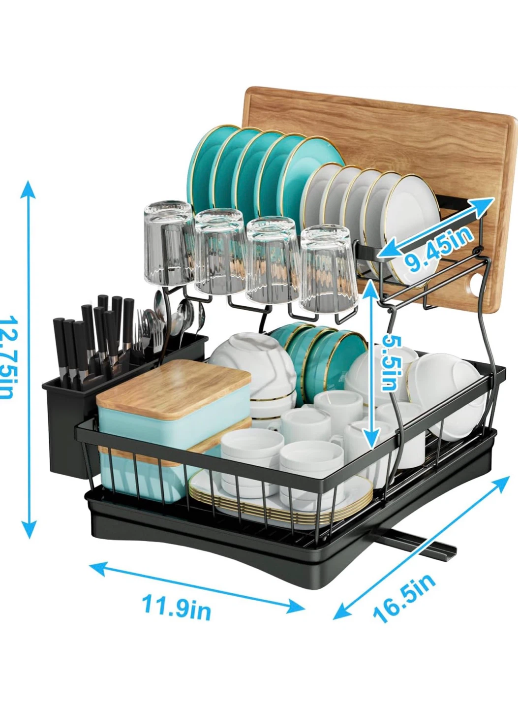 2-Tier Dish Drying Rack with Chopping Block Holder - photo 2