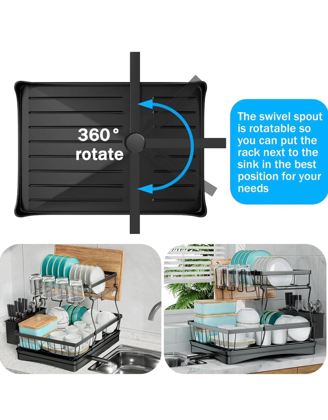 2-Tier Dish Drying Rack with Chopping Block Holder - photo 3