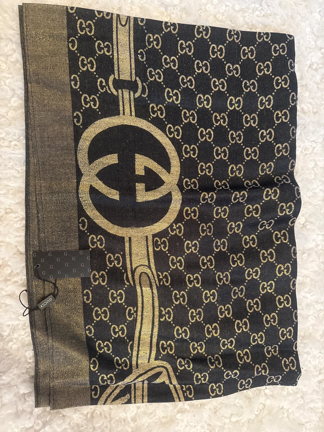 Gucci Scarf Black Gold Monogram