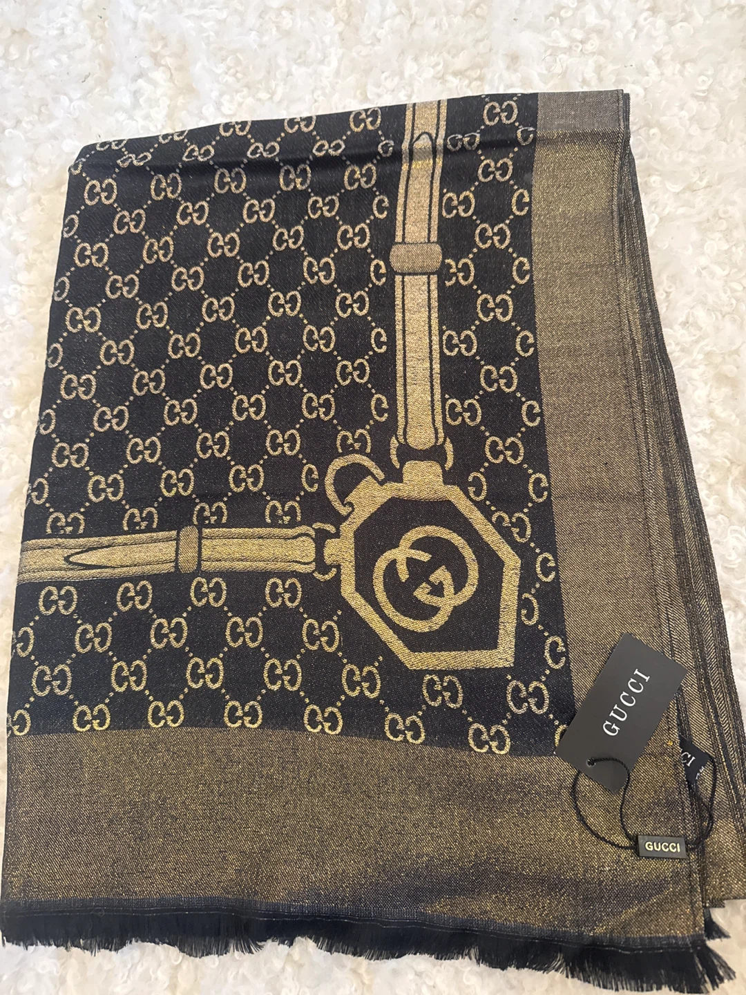 Gucci Scarf Black Gold Monogram - photo 3