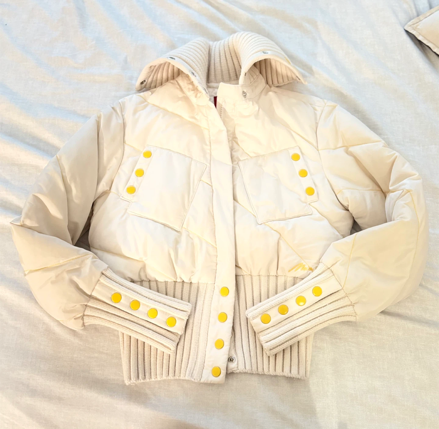Cream Puffer Jacket with Yellow Accents - photo 2