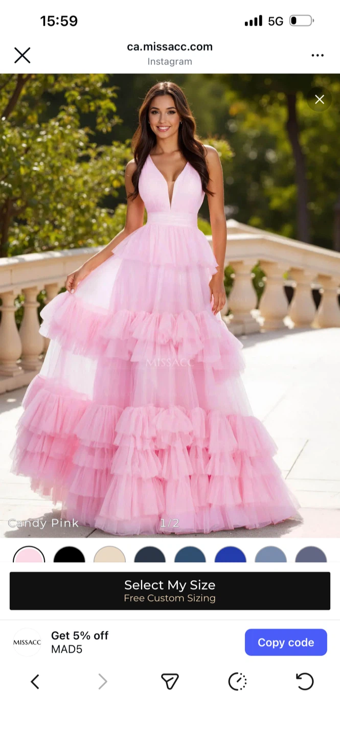 Missacc Pink Tulle Ruffle Tiered Gown