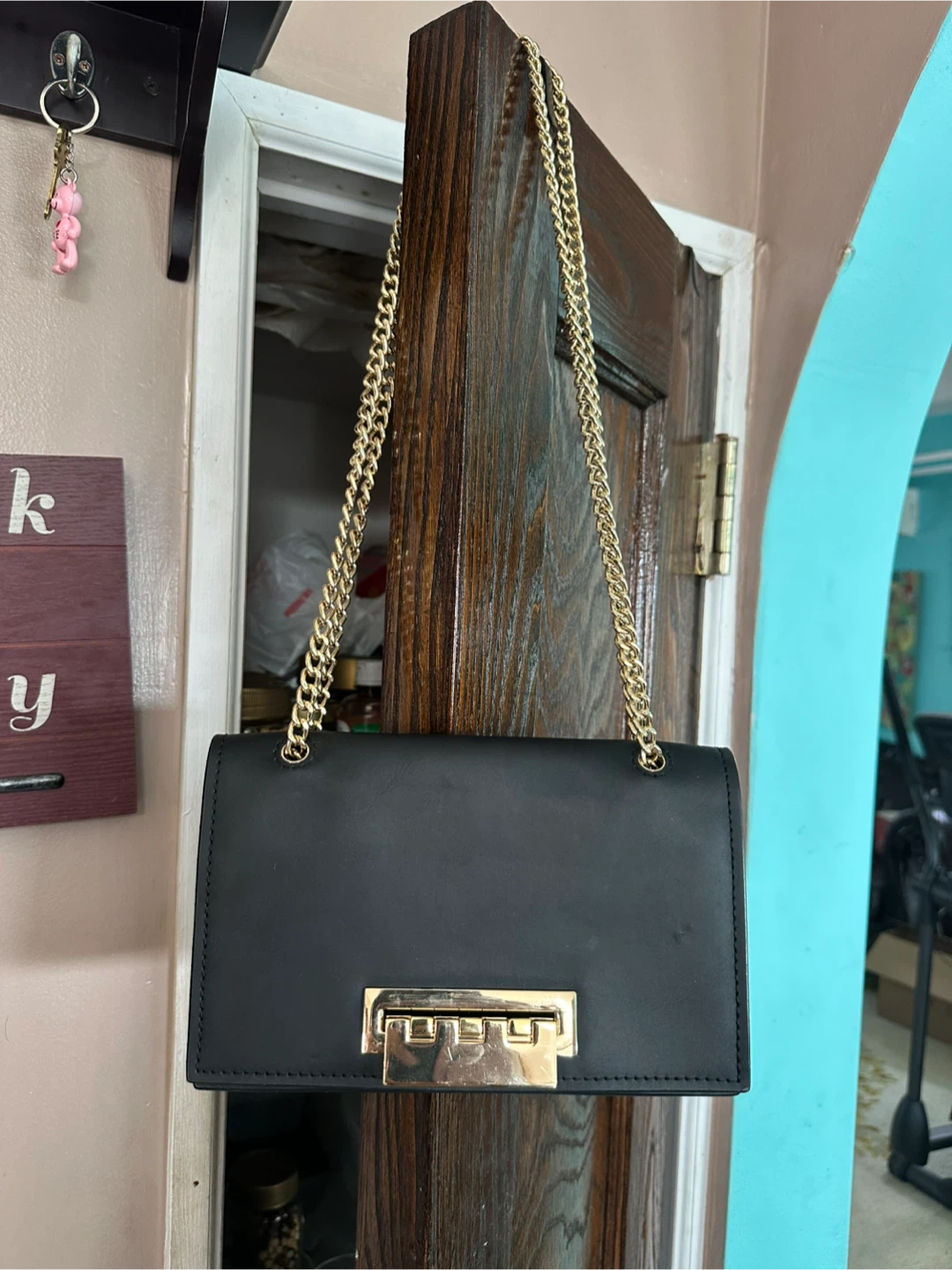 ZAC Zac Posen Black Crossbody Bag with Gold Chain