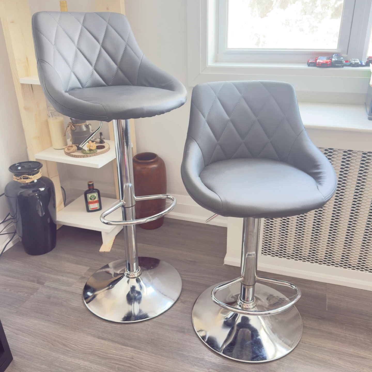 Set of 2 Grey Adjustable Bar Stools
