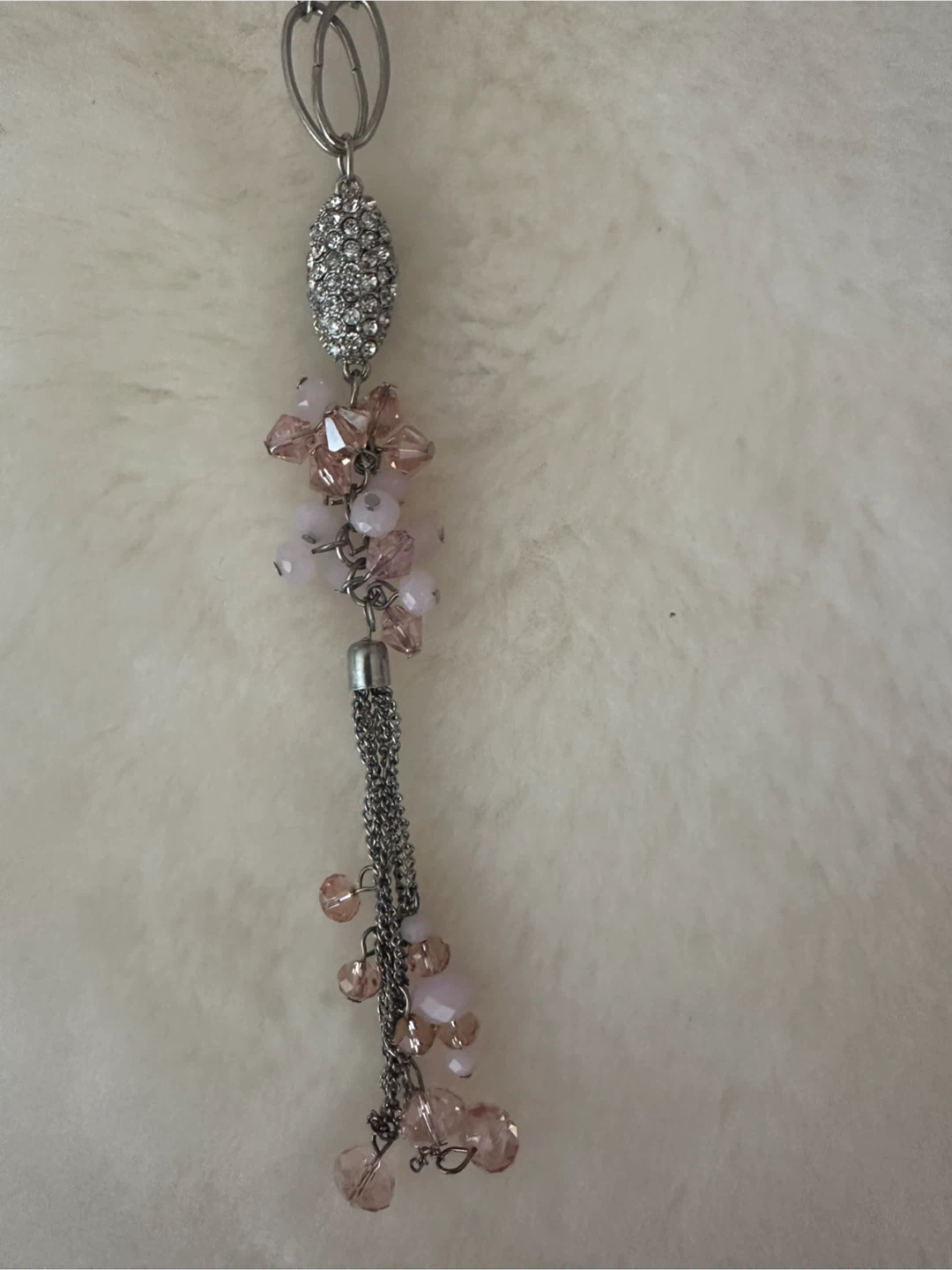 Silver-tone Pendant Necklace with Pink Beads and Tassel - photo 2