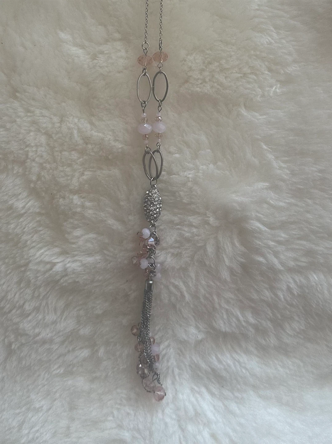 Silver-tone Pendant Necklace with Pink Beads and Tassel - photo 4